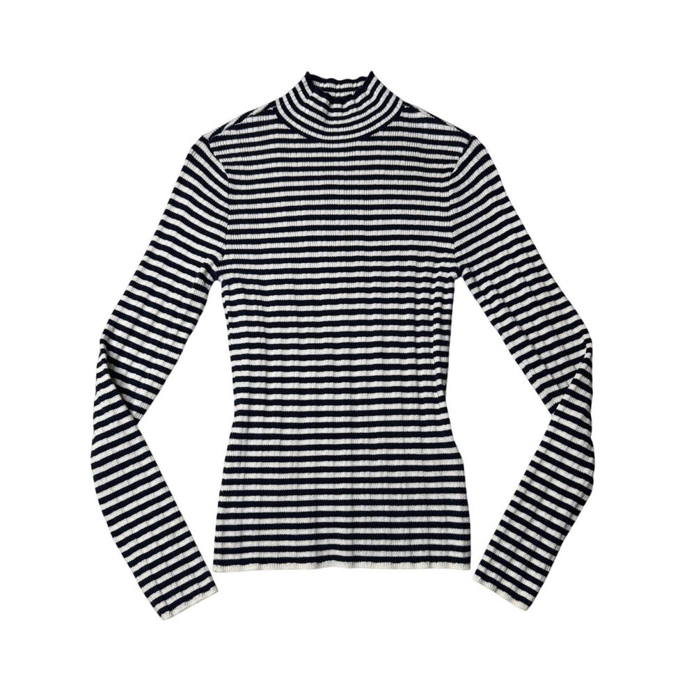 Abercrombie Black White Striped Ribbed Turtleneck Top Small - Picture 4 of 9